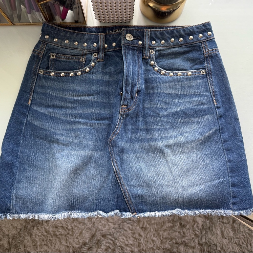 American Eagle Outfitters Blue Embellished A-Line Mini Skirt